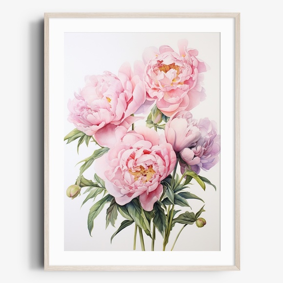 Watercolor Peonies Wall Art Illustration Print Poster Unframed - Picture 1 of 5